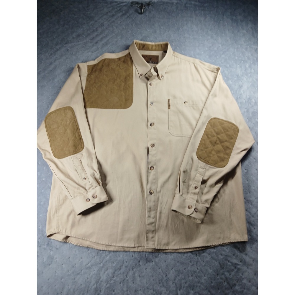 North River Outfitters Mens XXL Shooting Shirt Khaki Cotton Quilted Patch Tan